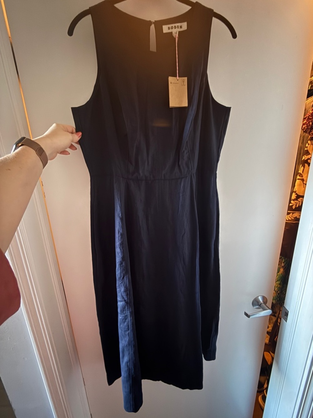 NWT Boden Carla Linen Navy Dress US10R